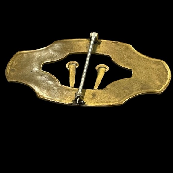 Antique Victorian Buckle Style Sash Pin Brooch Ornate Floral Design Brass - Picture 4 of 8